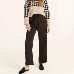 J. Crew High Rise Wide Straight Leg Cuffed Crepe Pant Black Size 14